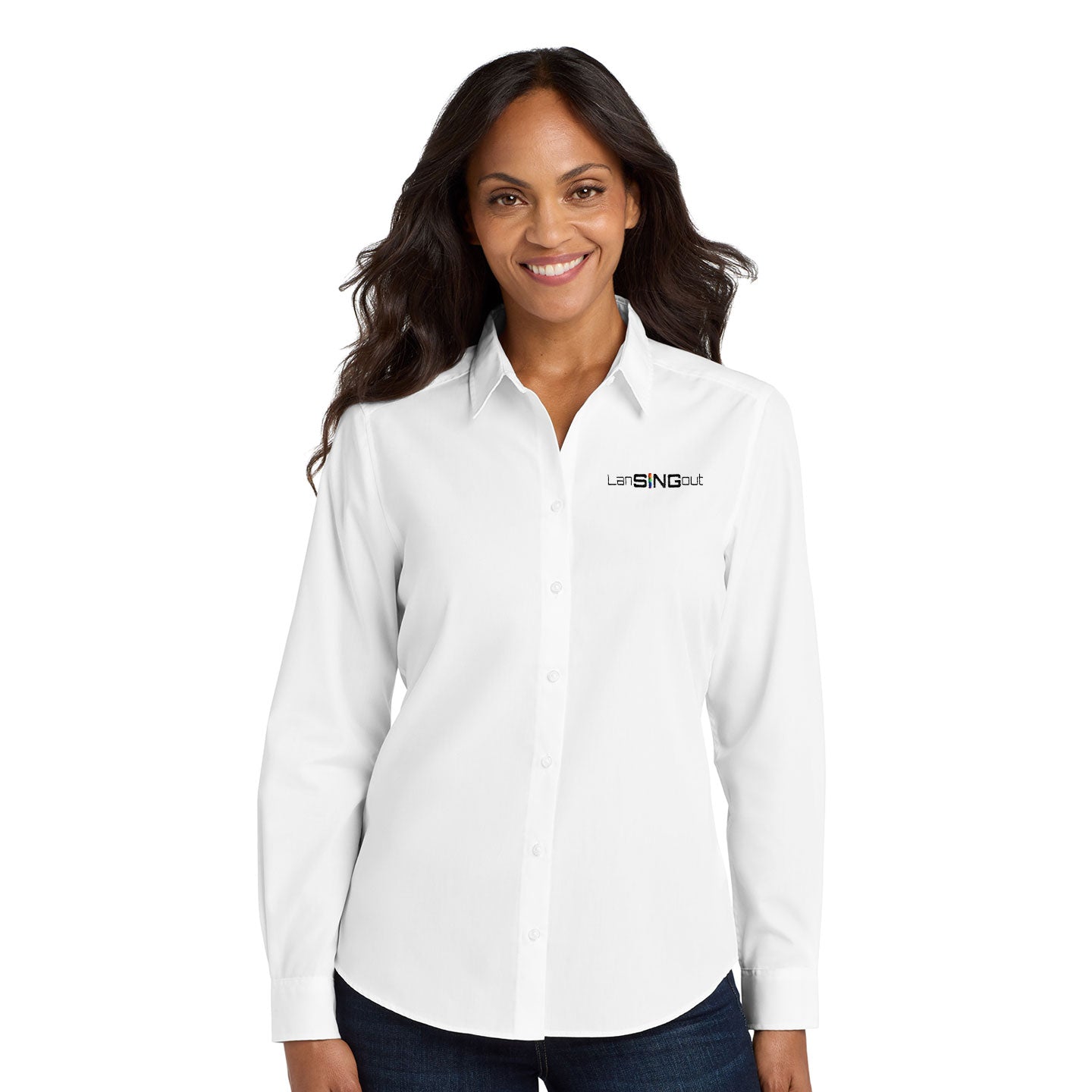 LanSINGout -  Wide Logo Port Authority Women's Long Sleeve Poplin Shirt