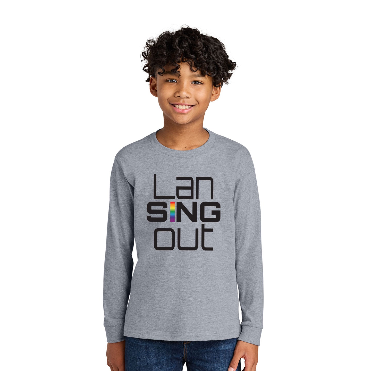 LanSINGout - Stacked Logo Printed Youth Next Level Blend Long Sleeve