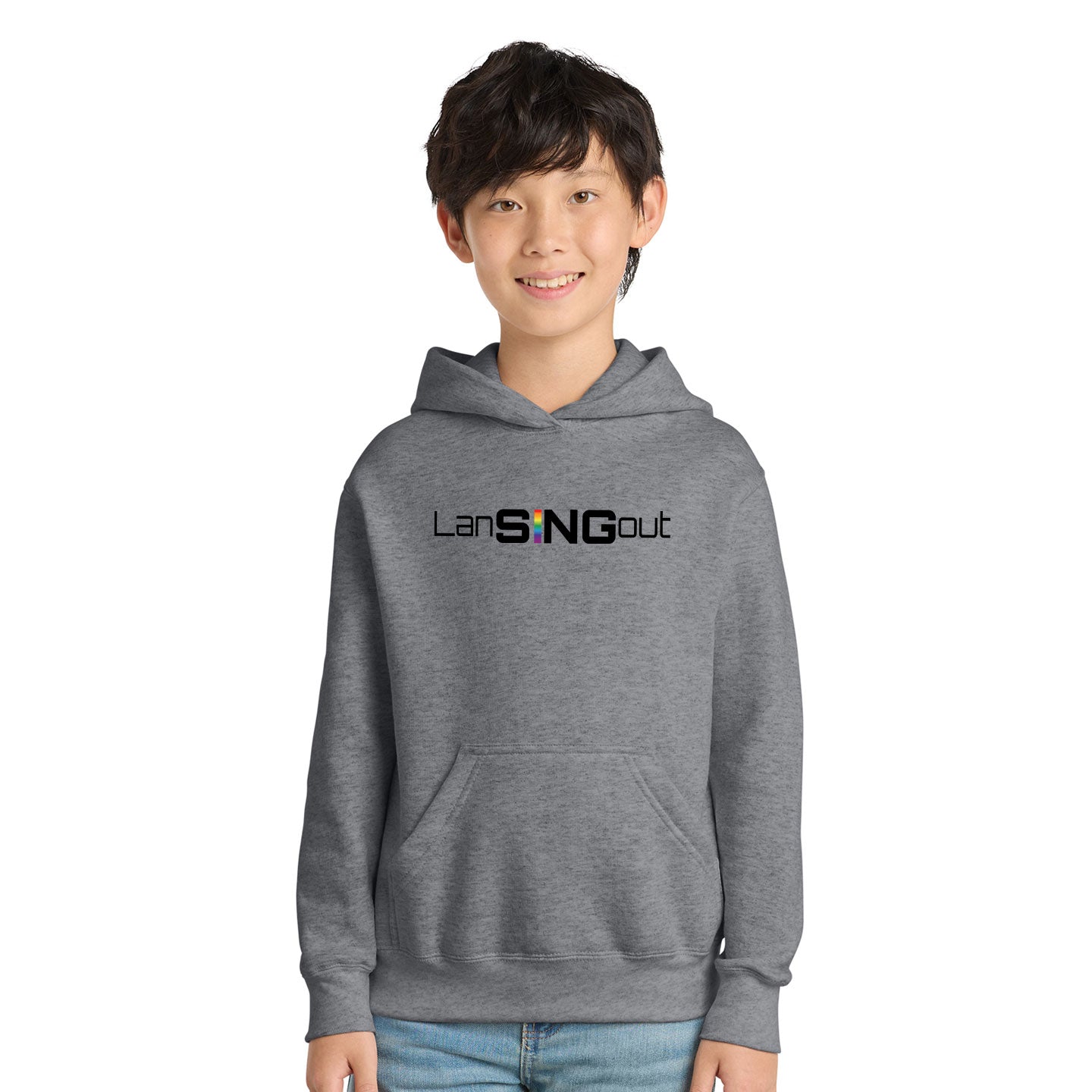 LanSINGout - Wide Logo Printed Youth Port & Co Pullover Hoodie