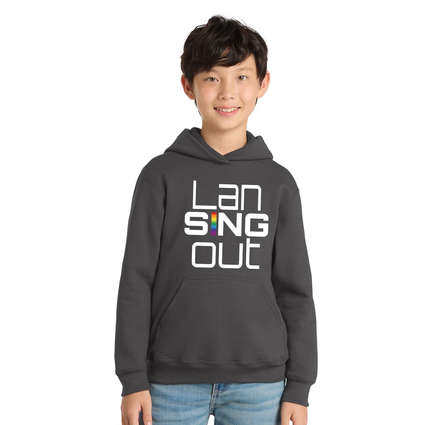 LanSINGout - Stacked Logo Printed Youth Port & Co Pullover Hoodie