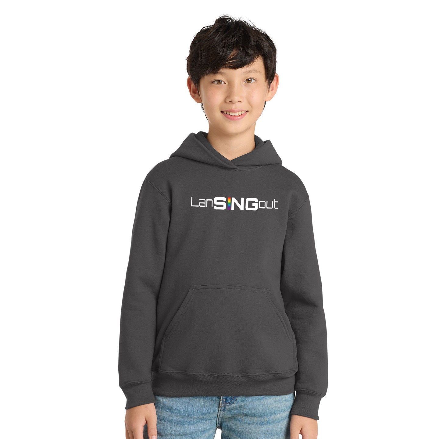 LanSINGout - Wide Logo Printed Youth Port & Co Pullover Hoodie