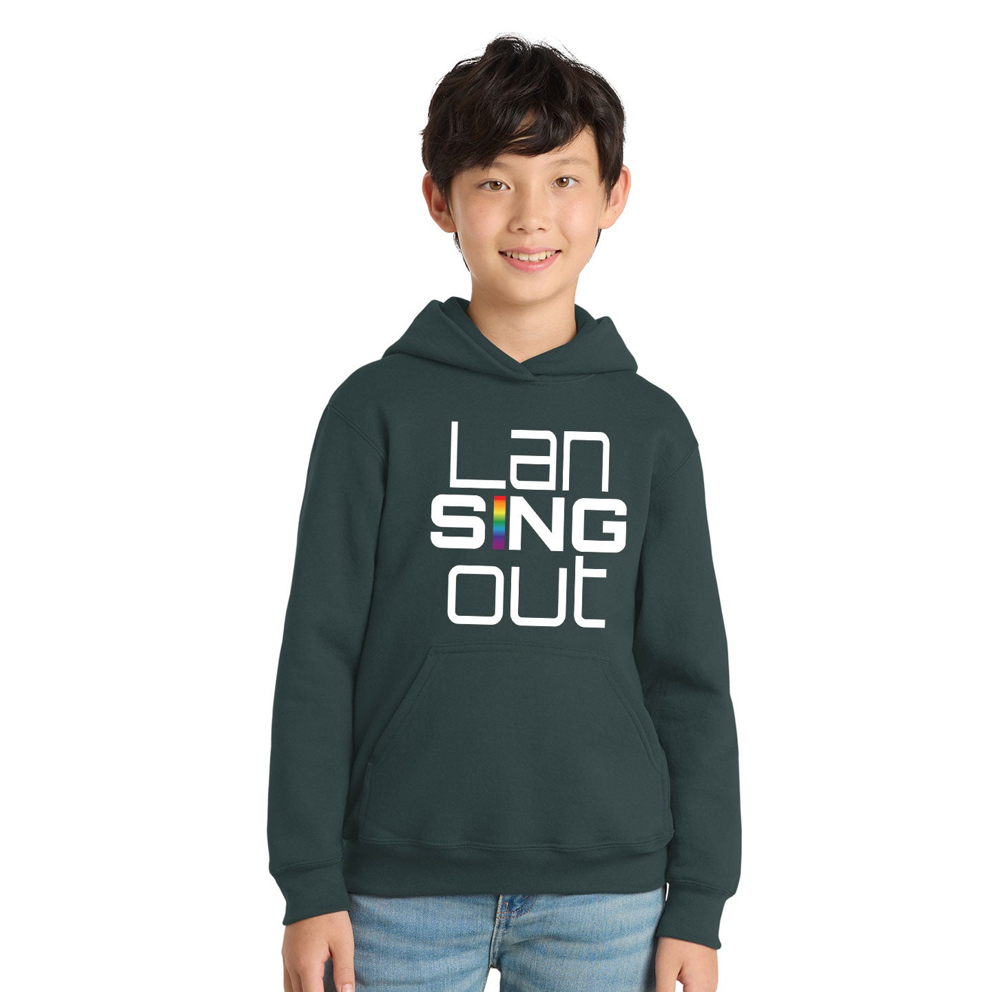 LanSINGout - Stacked Logo Printed Youth Port & Co Pullover Hoodie