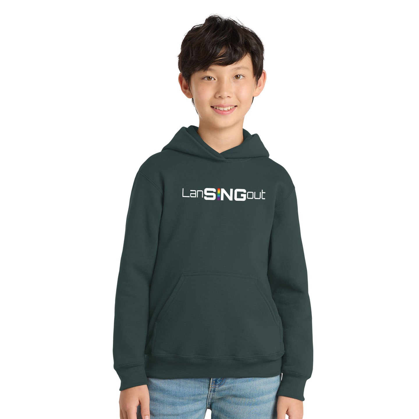 LanSINGout - Wide Logo Printed Youth Port & Co Pullover Hoodie