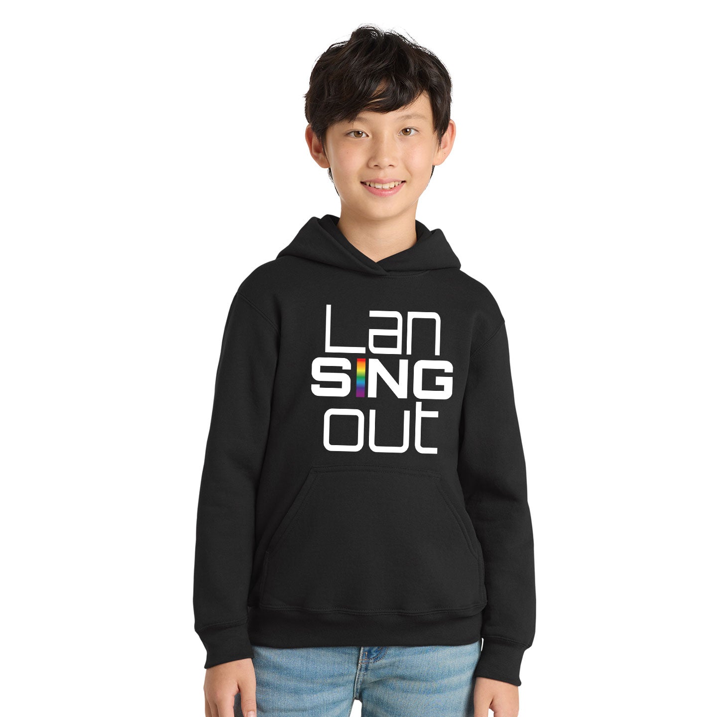 LanSINGout - Stacked Logo Printed Youth Port & Co Pullover Hoodie