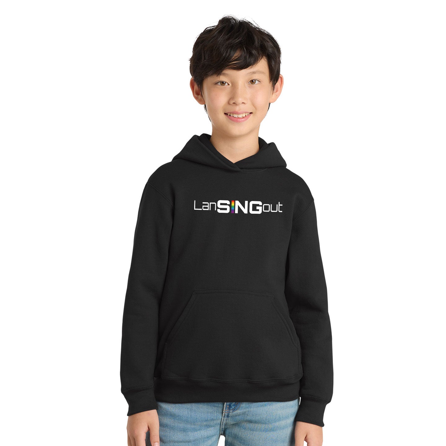 LanSINGout - Wide Logo Printed Youth Port & Co Pullover Hoodie