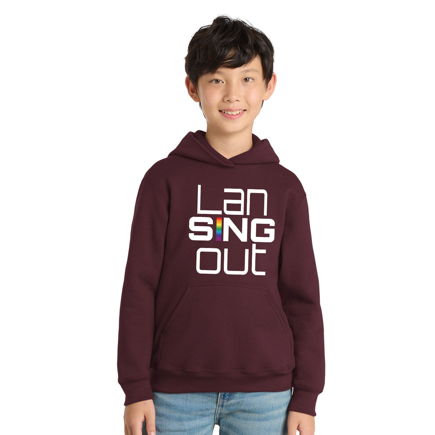 LanSINGout - Stacked Logo Printed Youth Port & Co Pullover Hoodie