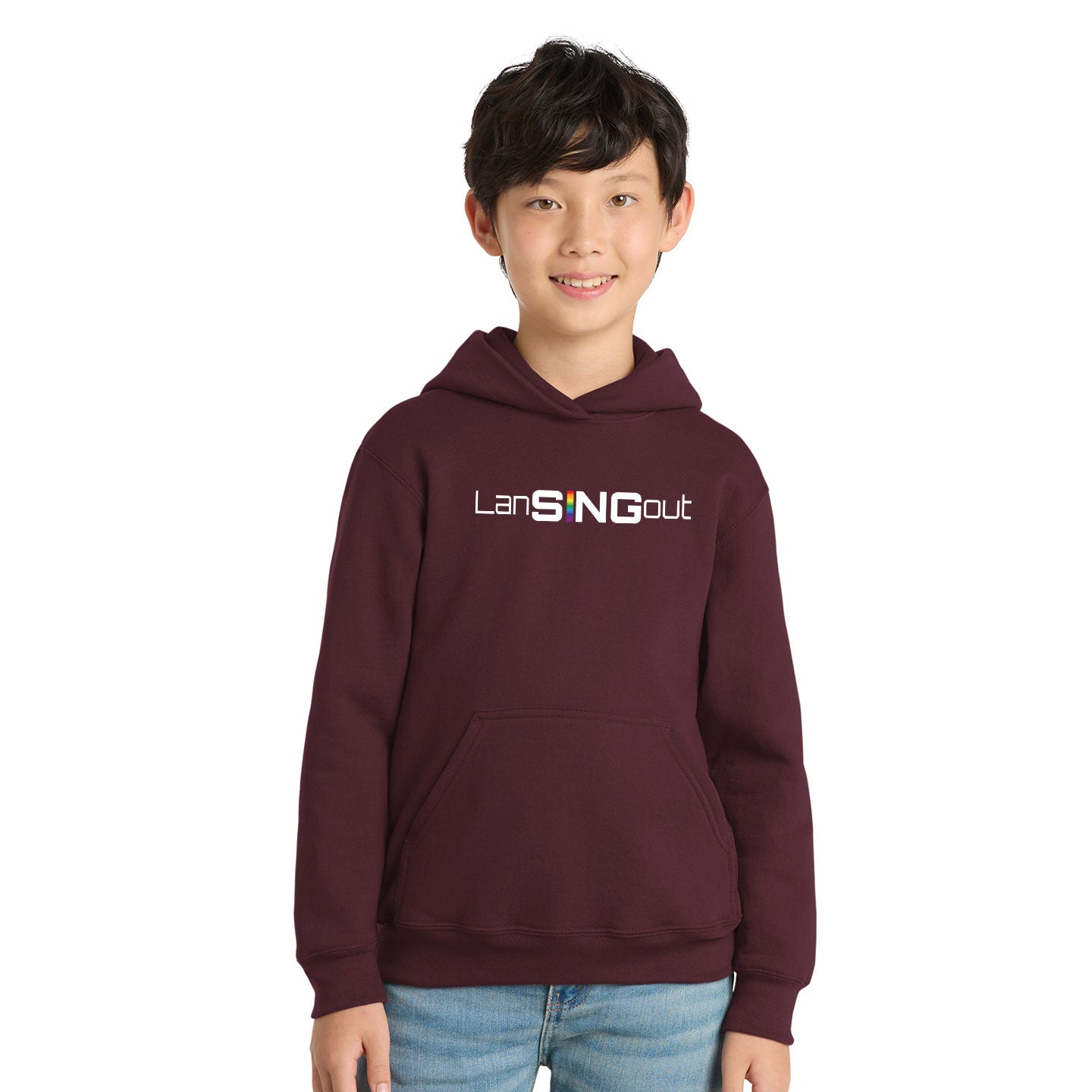 LanSINGout - Wide Logo Printed Youth Port & Co Pullover Hoodie