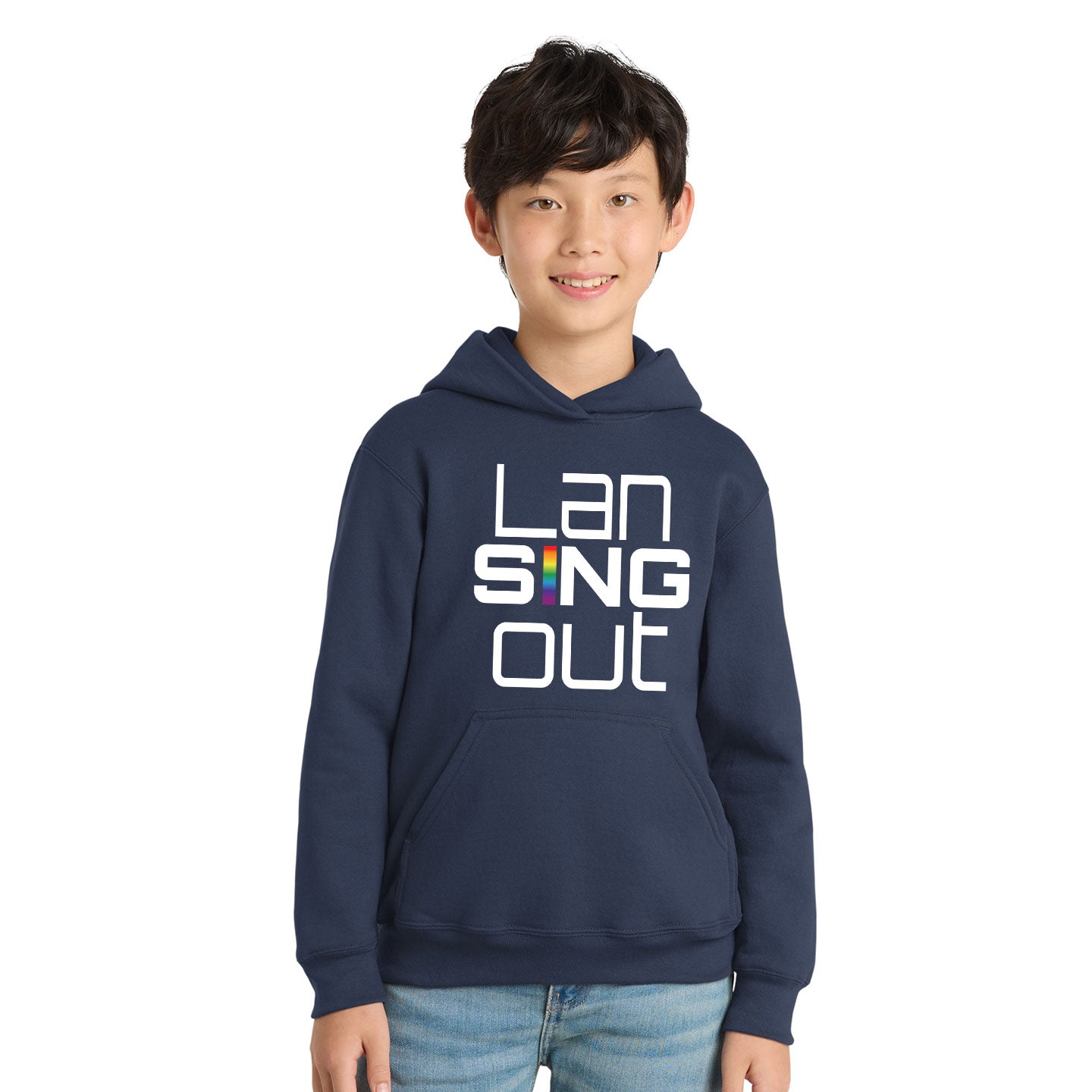 LanSINGout - Stacked Logo Printed Youth Port & Co Pullover Hoodie