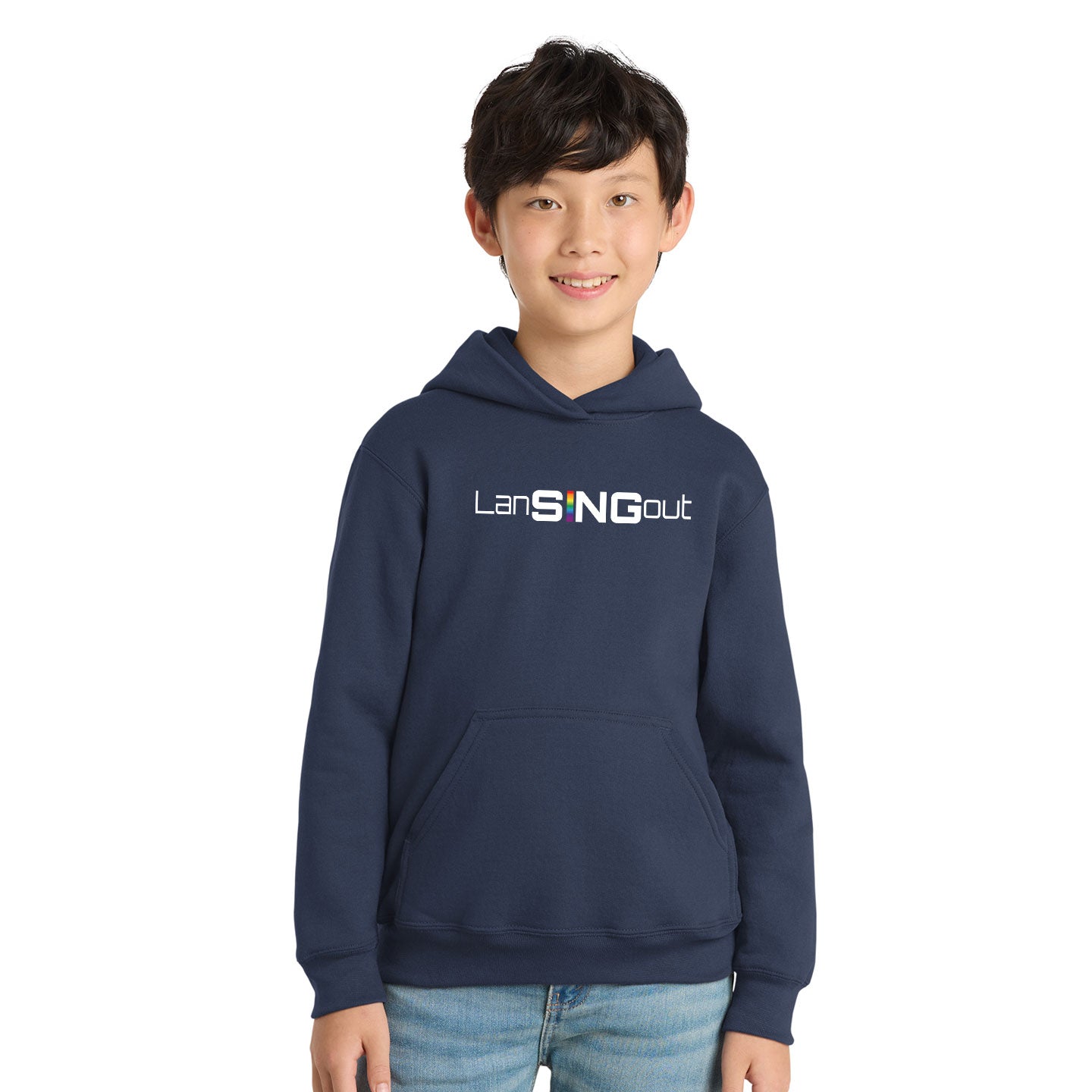 LanSINGout - Wide Logo Printed Youth Port & Co Pullover Hoodie