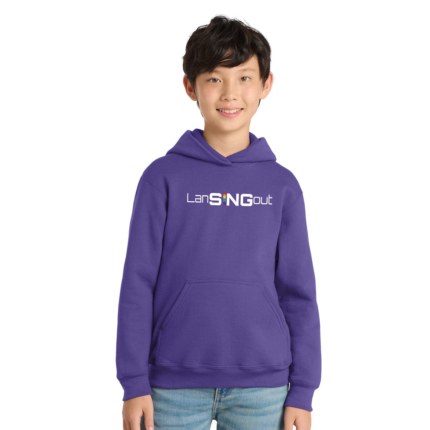 LanSINGout - Wide Logo Printed Youth Port & Co Pullover Hoodie