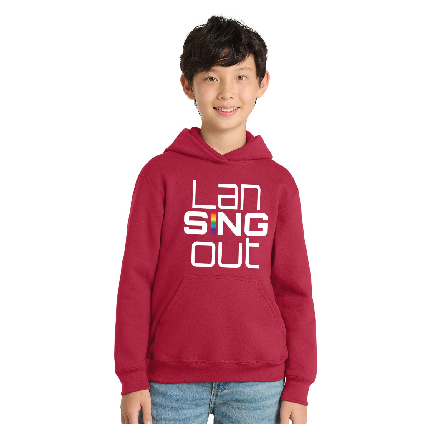 LanSINGout - Stacked Logo Printed Youth Port & Co Pullover Hoodie