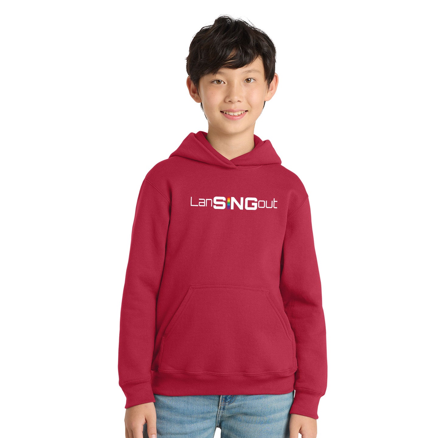 LanSINGout - Wide Logo Printed Youth Port & Co Pullover Hoodie