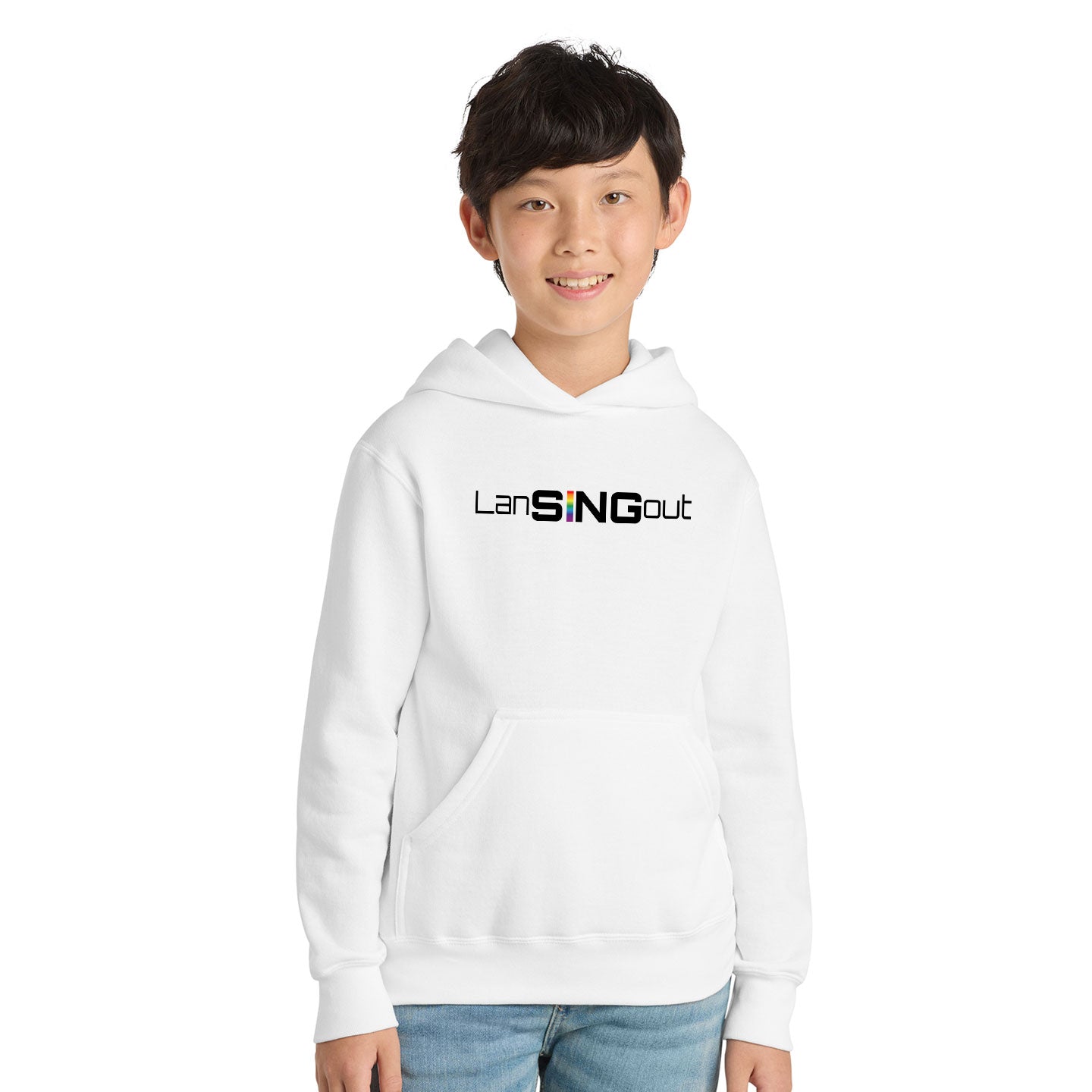 LanSINGout - Wide Logo Printed Youth Port & Co Pullover Hoodie