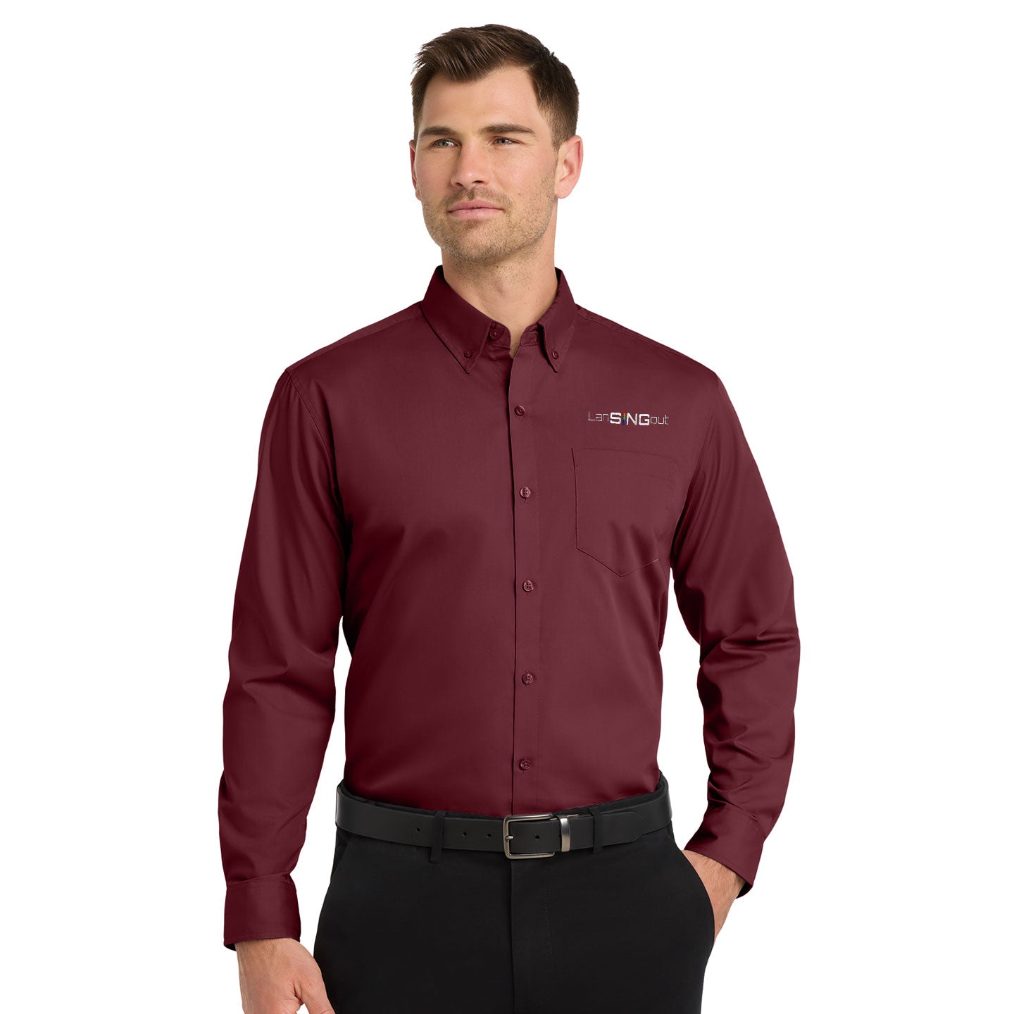 LanSINGout -  Wide Logo Port Authority Unisex Long Sleeve Poplin Shirt