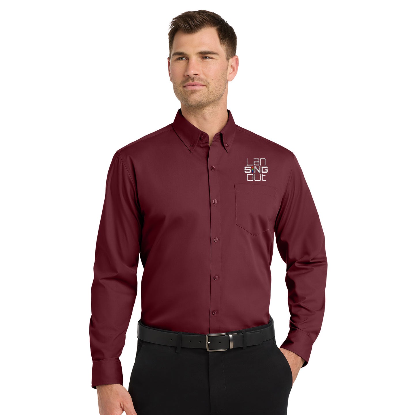 LanSINGout -  Stacked Logo Port Authority Unisex Long Sleeve Poplin Shirt