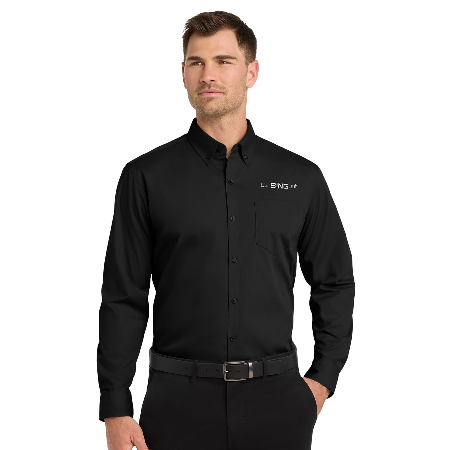 LanSINGout -  Wide Logo Port Authority Unisex Long Sleeve Poplin Shirt