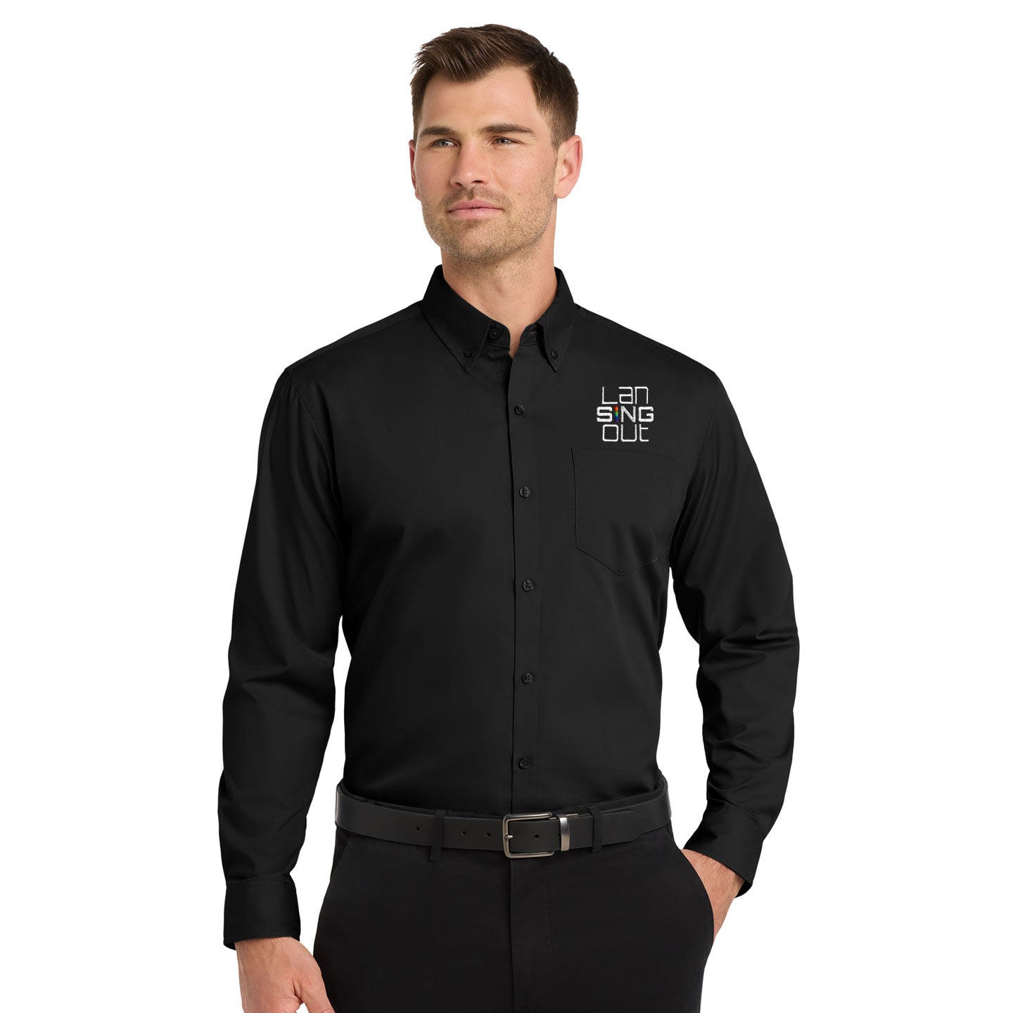 LanSINGout -  Stacked Logo Port Authority Unisex Long Sleeve Poplin Shirt