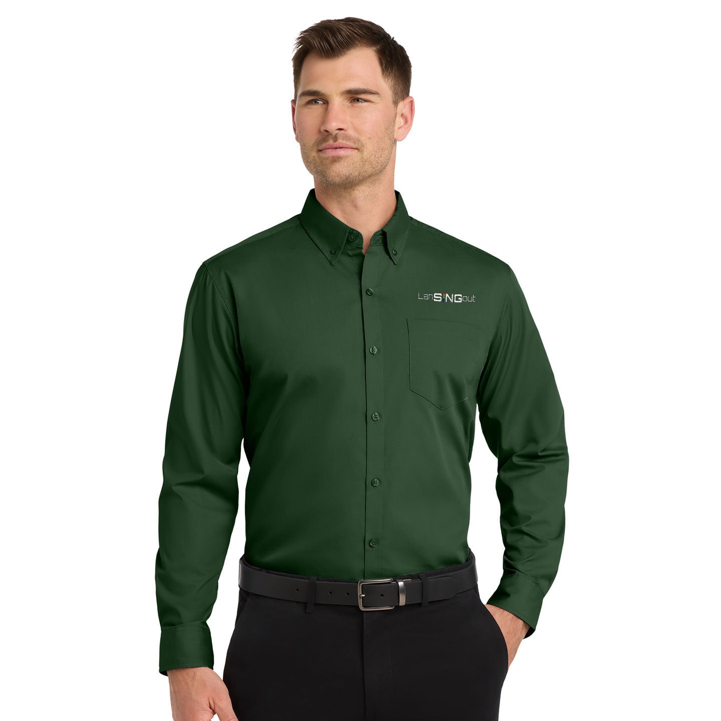 LanSINGout -  Wide Logo Port Authority Unisex Long Sleeve Poplin Shirt