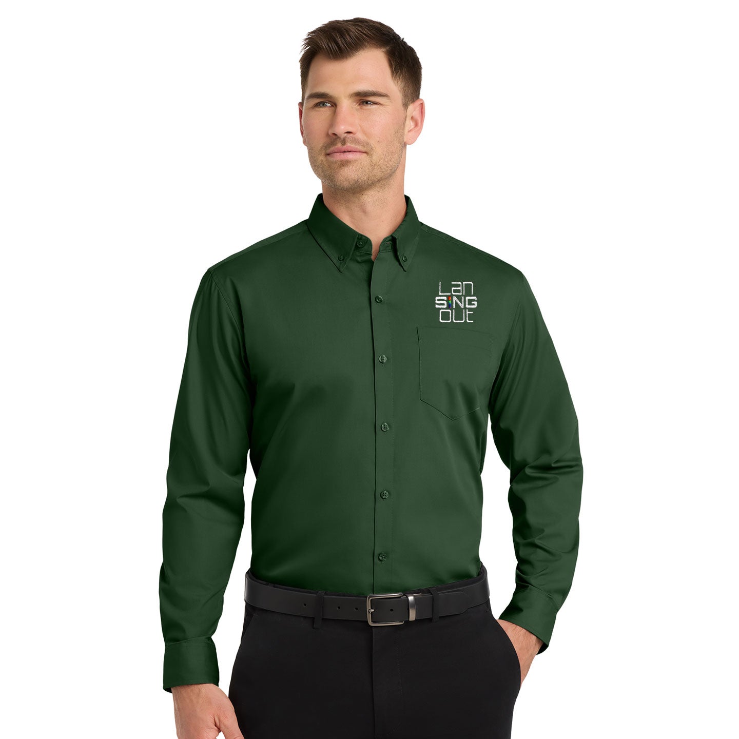 LanSINGout -  Stacked Logo Port Authority Unisex Long Sleeve Poplin Shirt