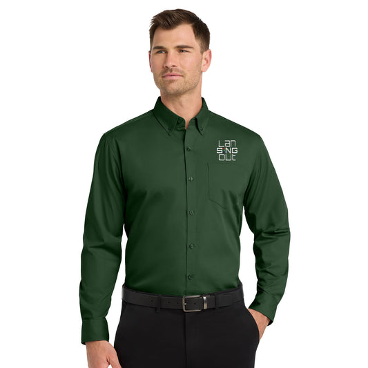LanSINGout -  Stacked Logo Port Authority Unisex Long Sleeve Poplin Shirt