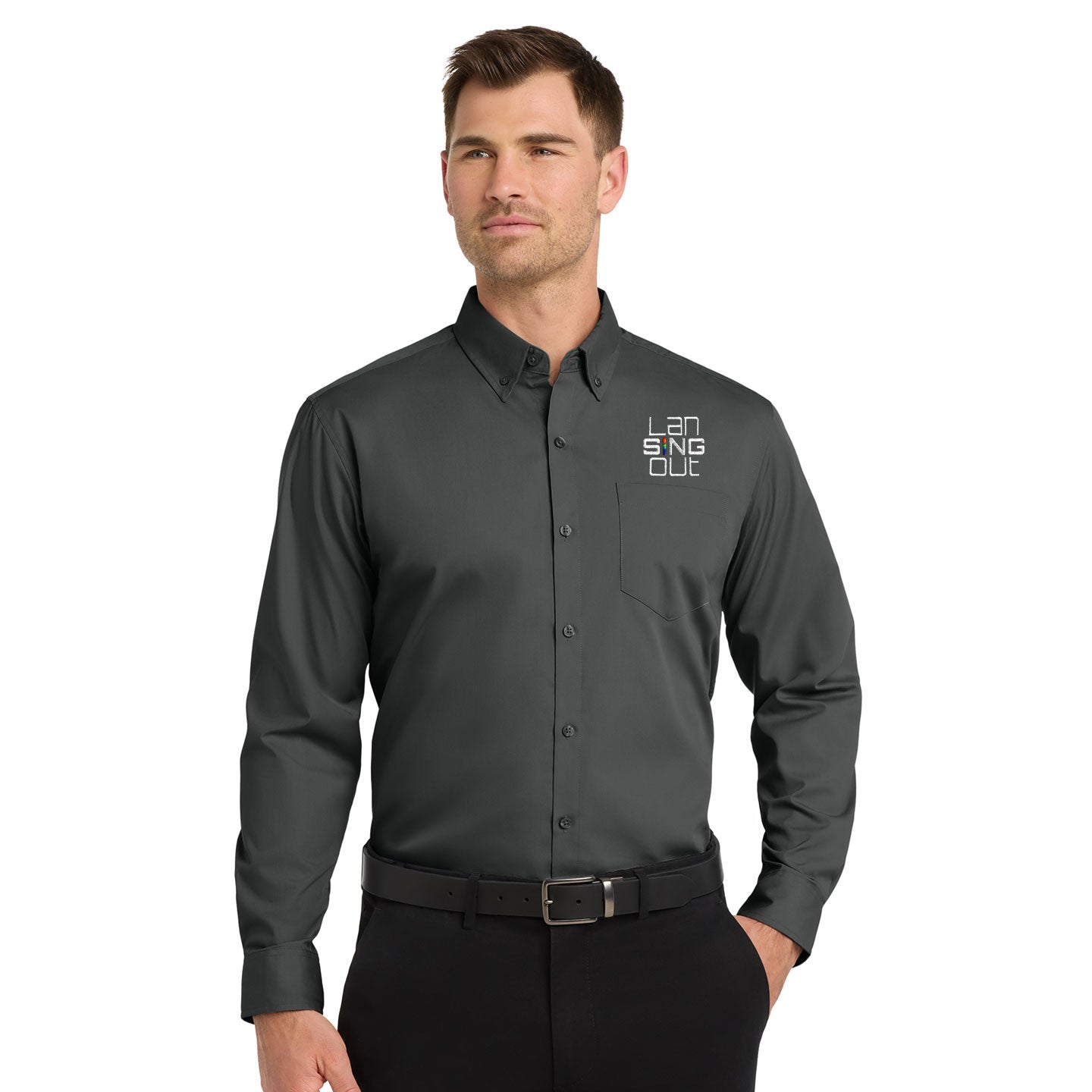 LanSINGout -  Stacked Logo Port Authority Unisex Long Sleeve Poplin Shirt