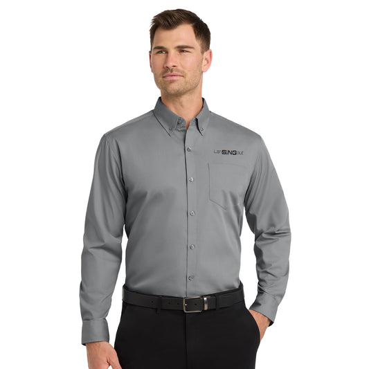 LanSINGout -  Wide Logo Port Authority Unisex Long Sleeve Poplin Shirt