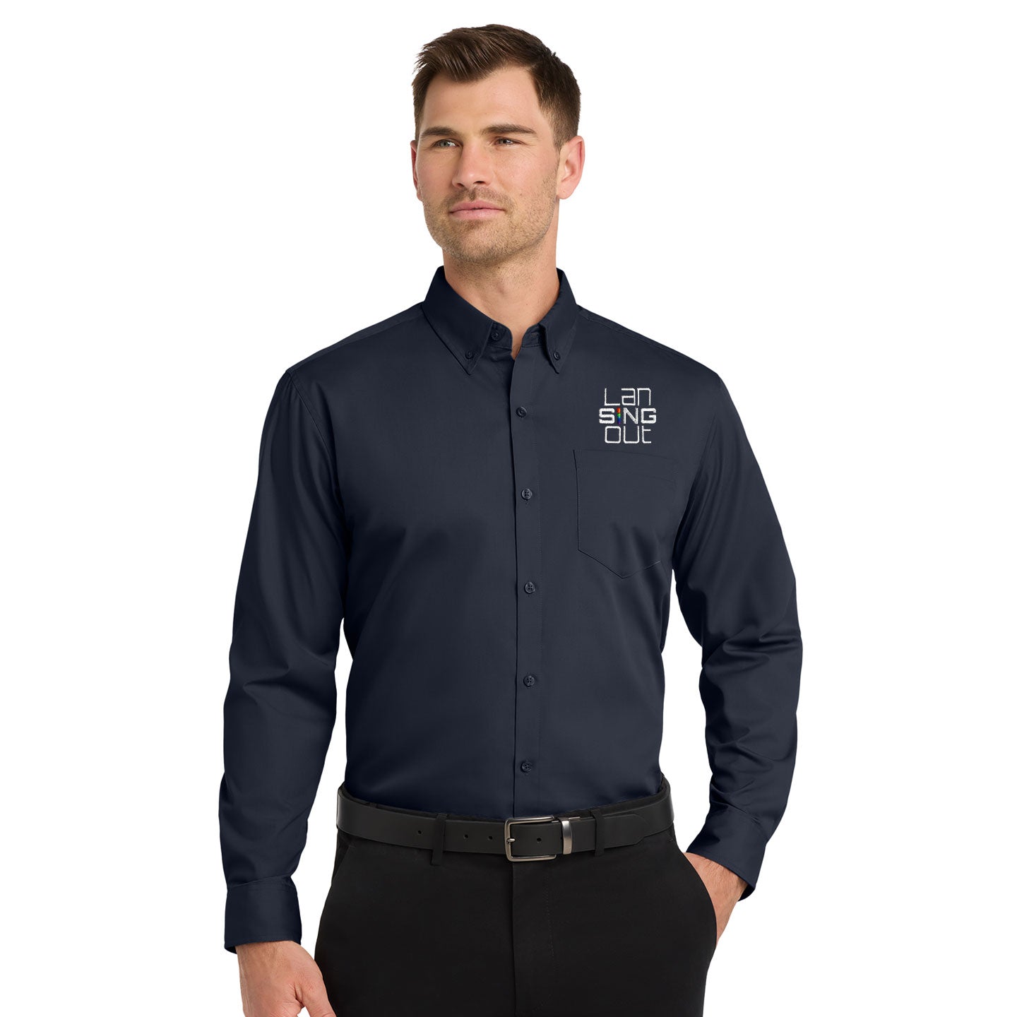 LanSINGout -  Stacked Logo Port Authority Unisex Long Sleeve Poplin Shirt