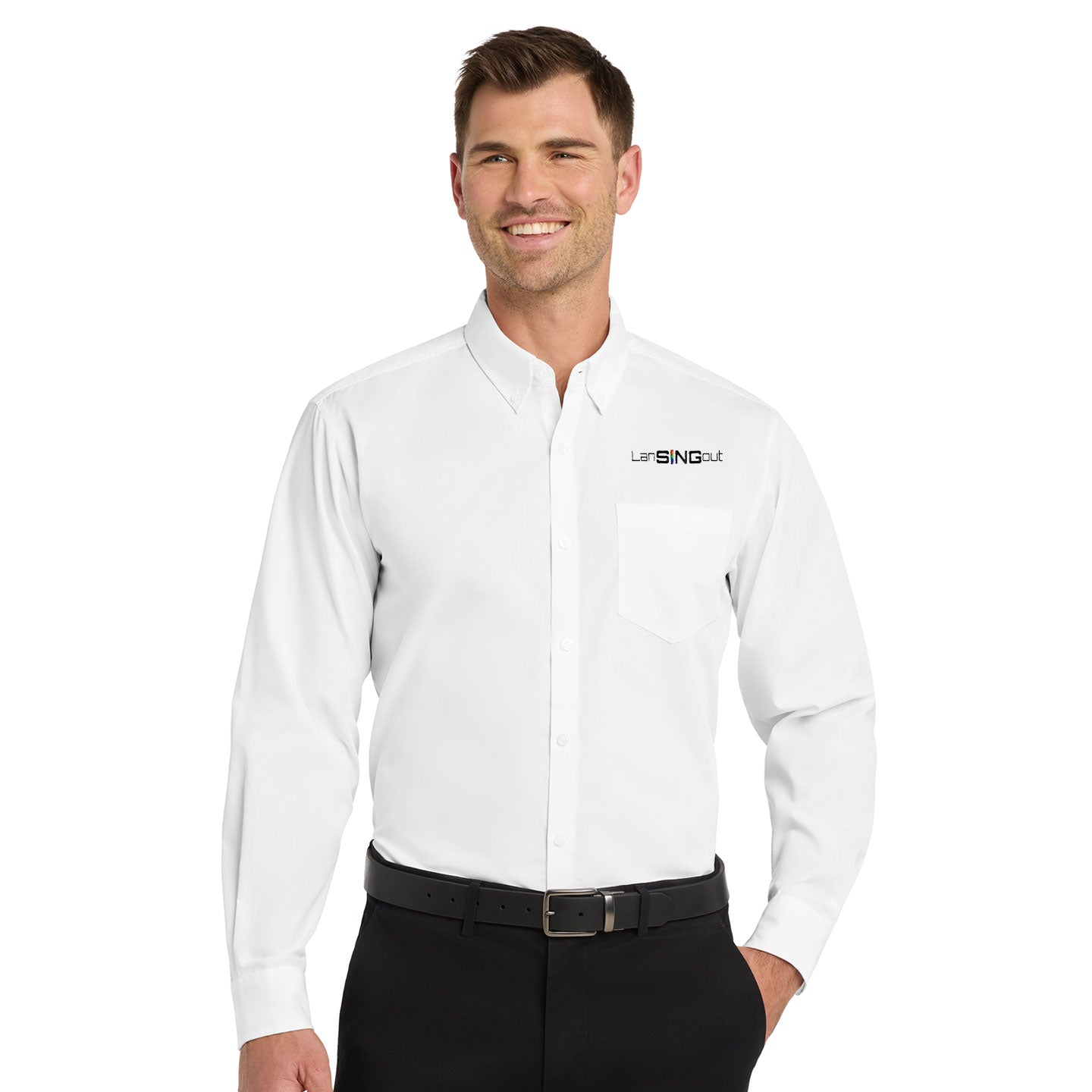 LanSINGout -  Wide Logo Port Authority Unisex Long Sleeve Poplin Shirt