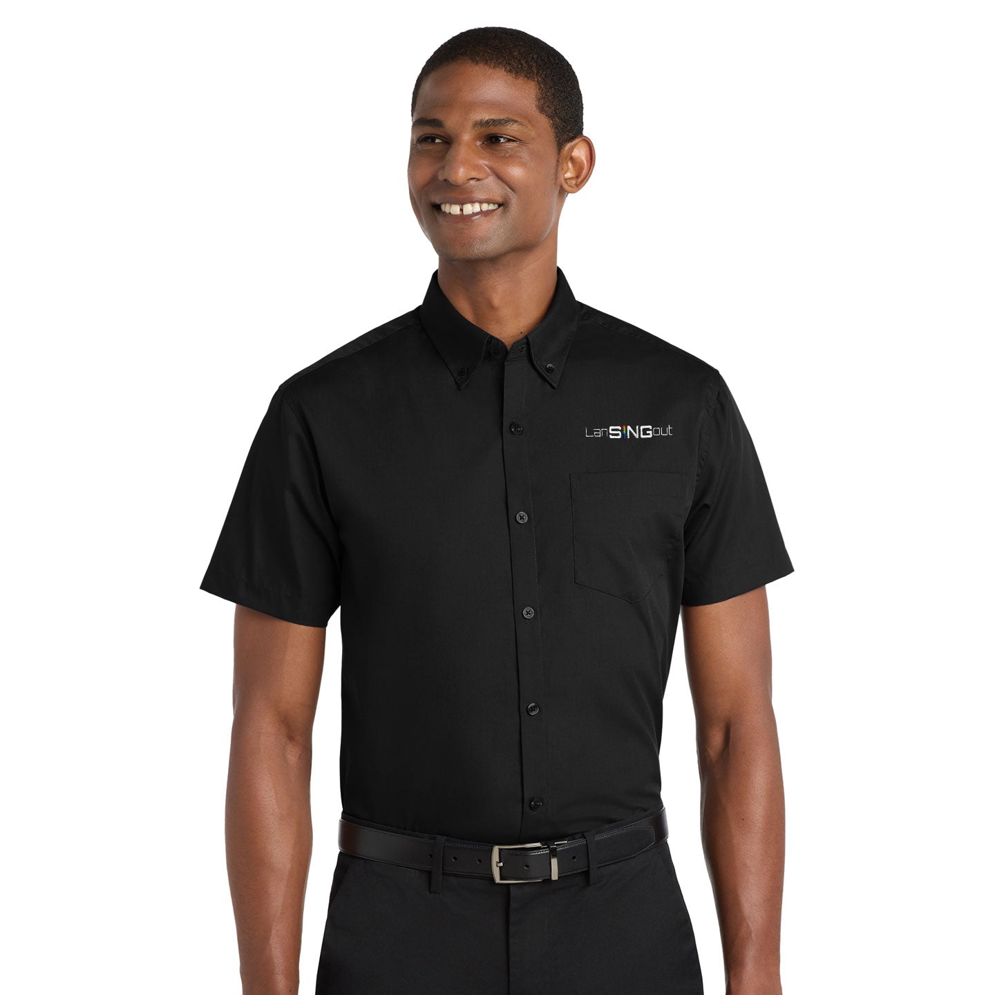 LanSINGout -  Wide Logo Port Authority Unisex Short Sleeve Poplin Shirt