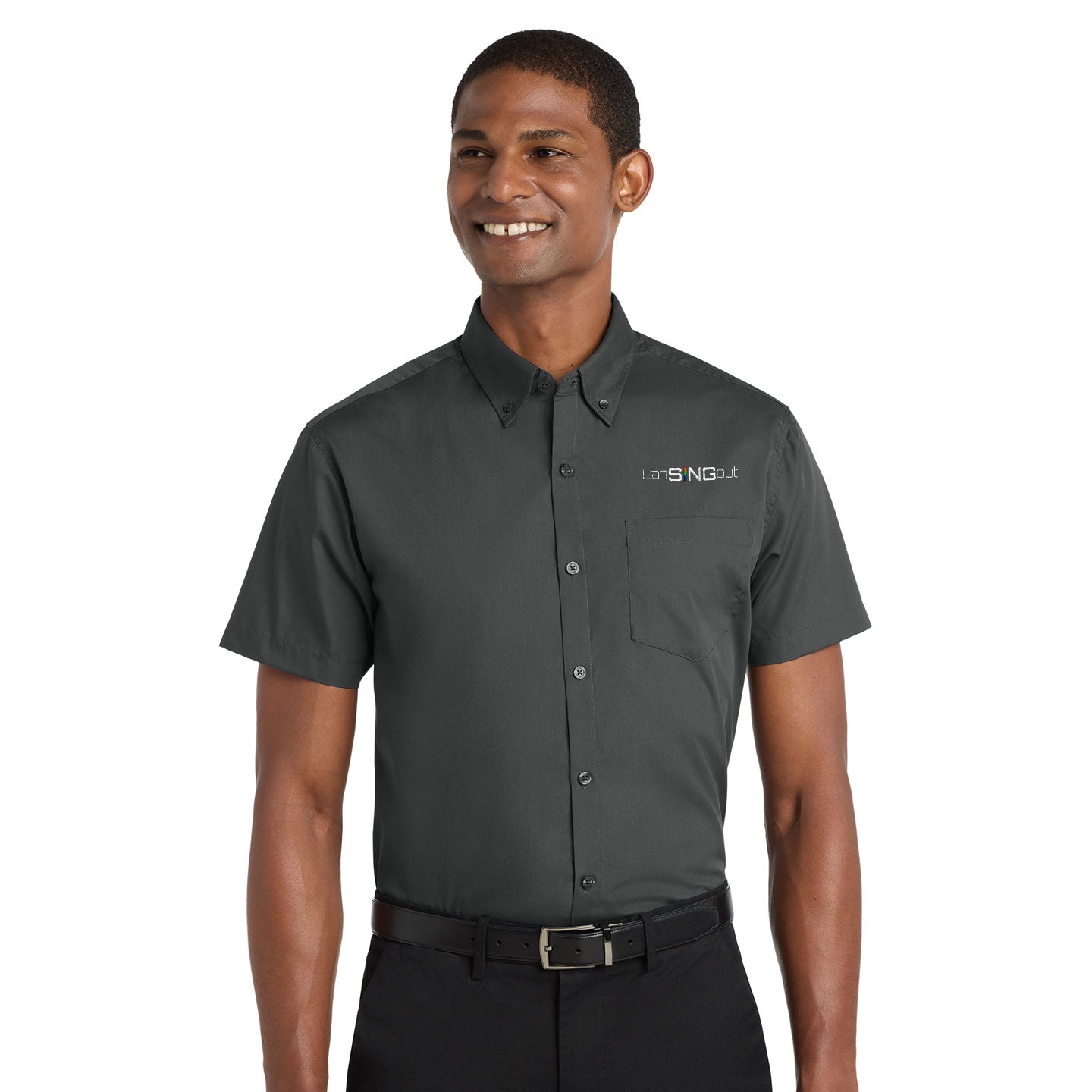 LanSINGout -  Wide Logo Port Authority Unisex Short Sleeve Poplin Shirt