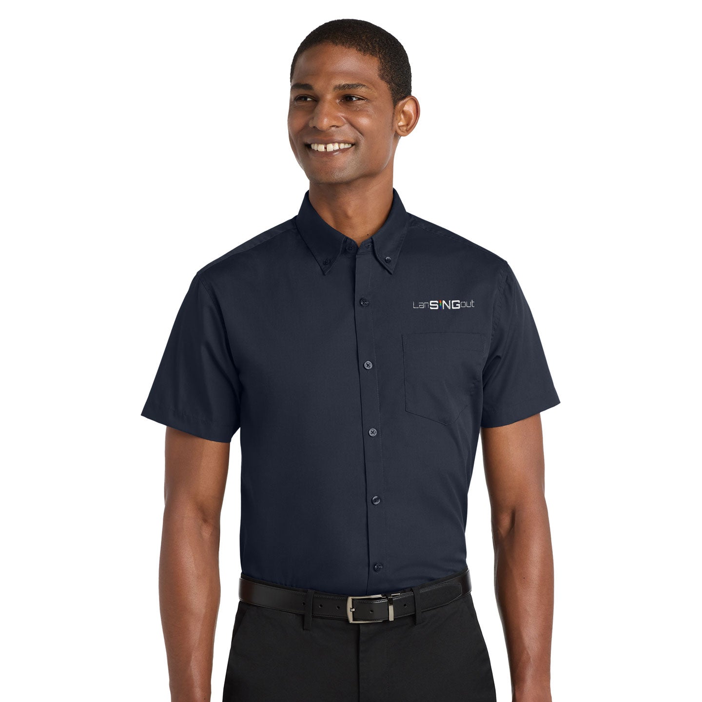 LanSINGout -  Wide Logo Port Authority Unisex Short Sleeve Poplin Shirt