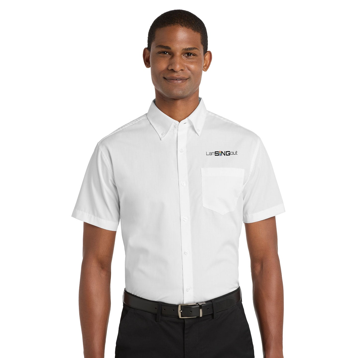 LanSINGout -  Wide Logo Port Authority Unisex Short Sleeve Poplin Shirt