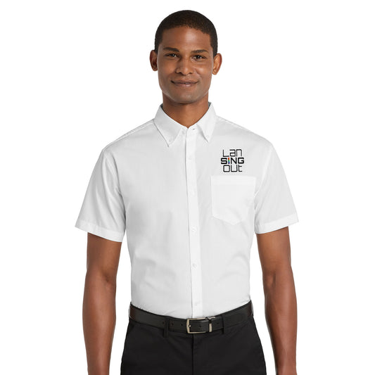 LanSINGout -  Stacked Logo Port Authority Unisex Short Sleeve Poplin Shirt