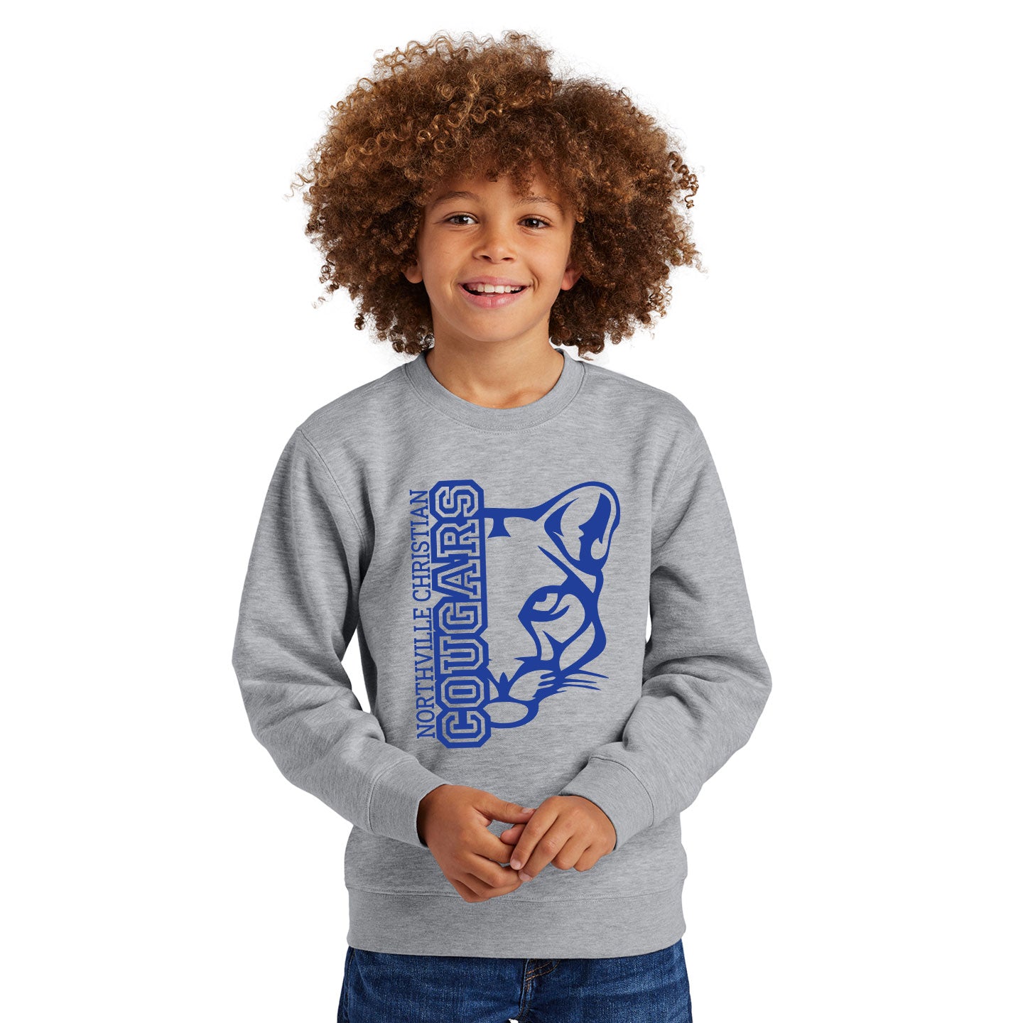 NVCS - Cougar Face Printed District Youth V.I.T. Fleece Crew