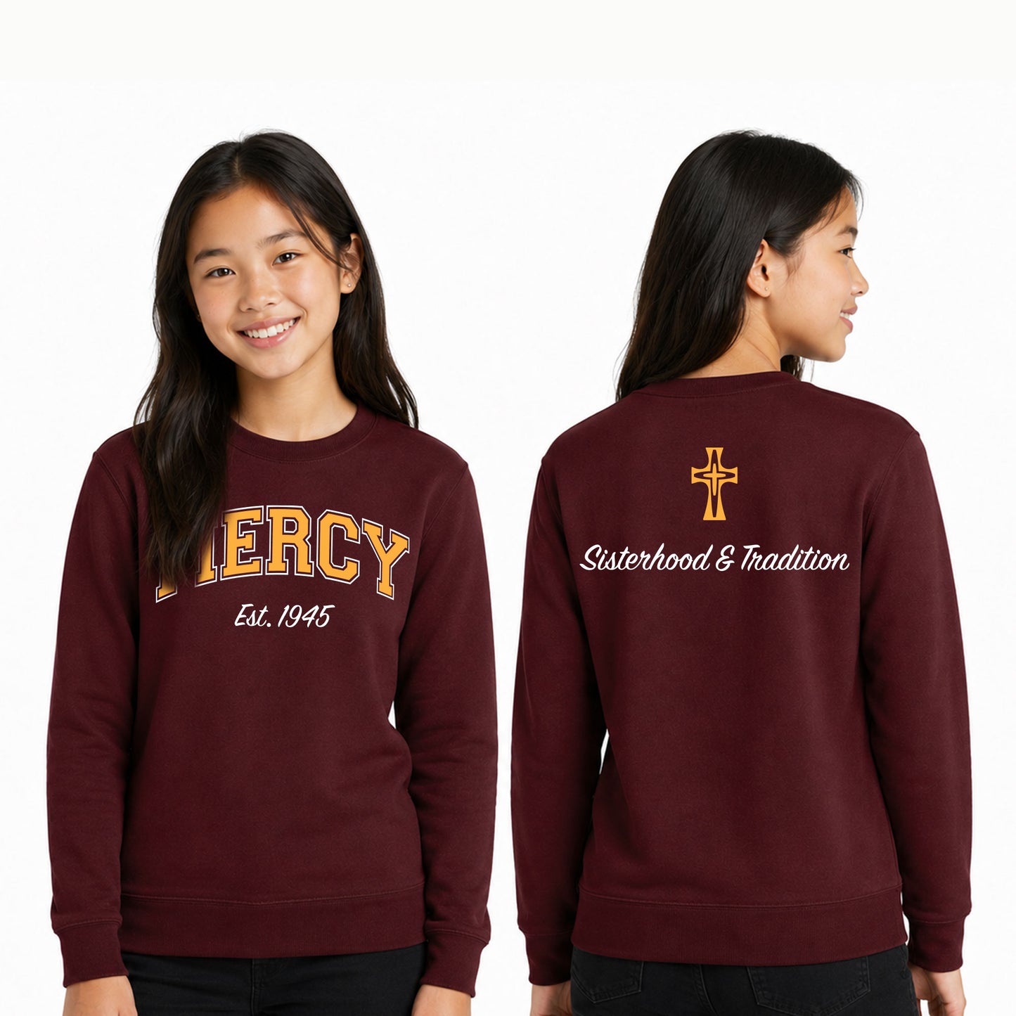 Mercy HS Uniform - Sisterhood & Tradition Printed Youth Port&Co Sweatshirt