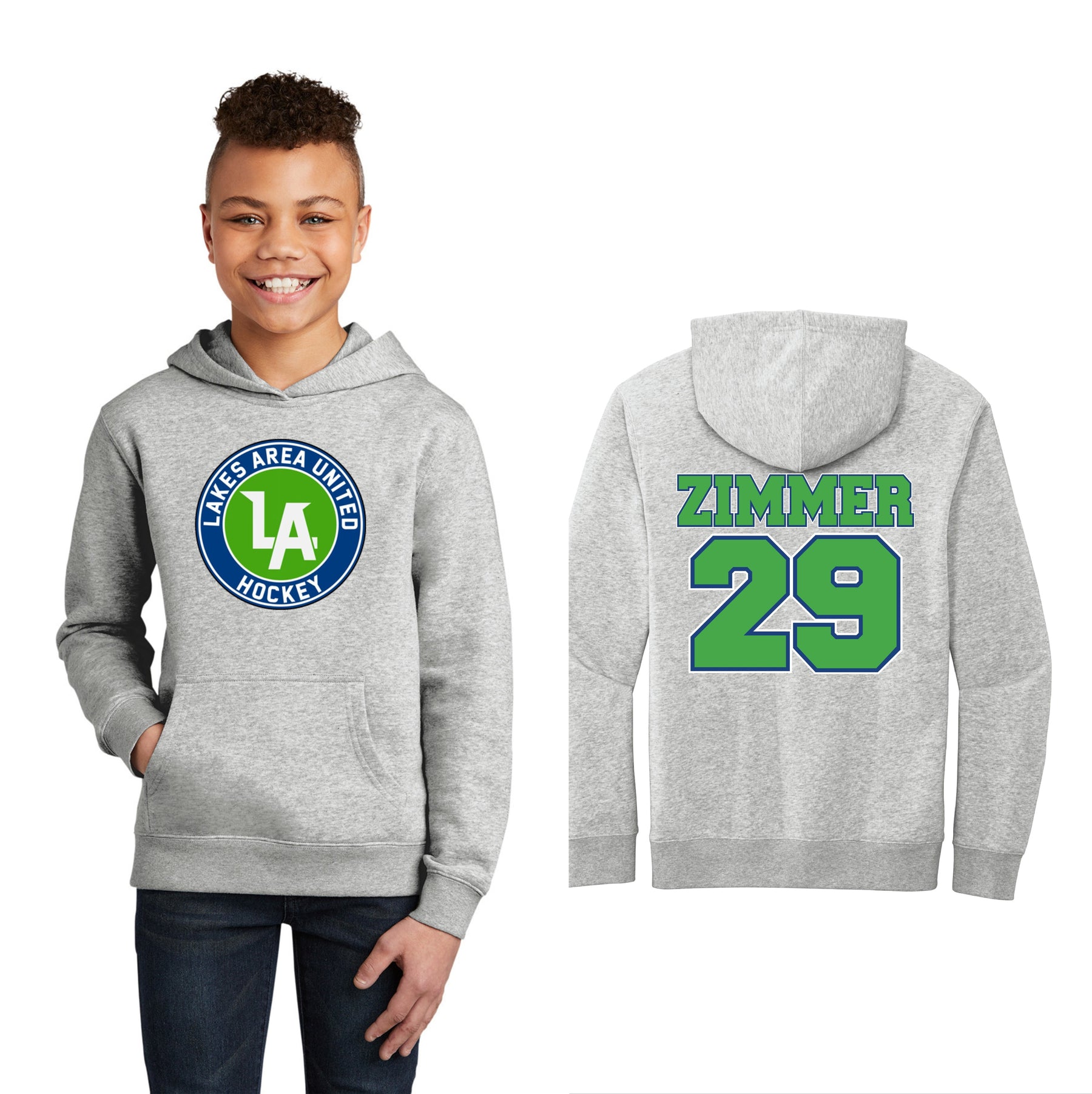 Lakes United Hockey Youth Cotton/Polyester Fleece Hooded Sweatshirt Custom Name + Number