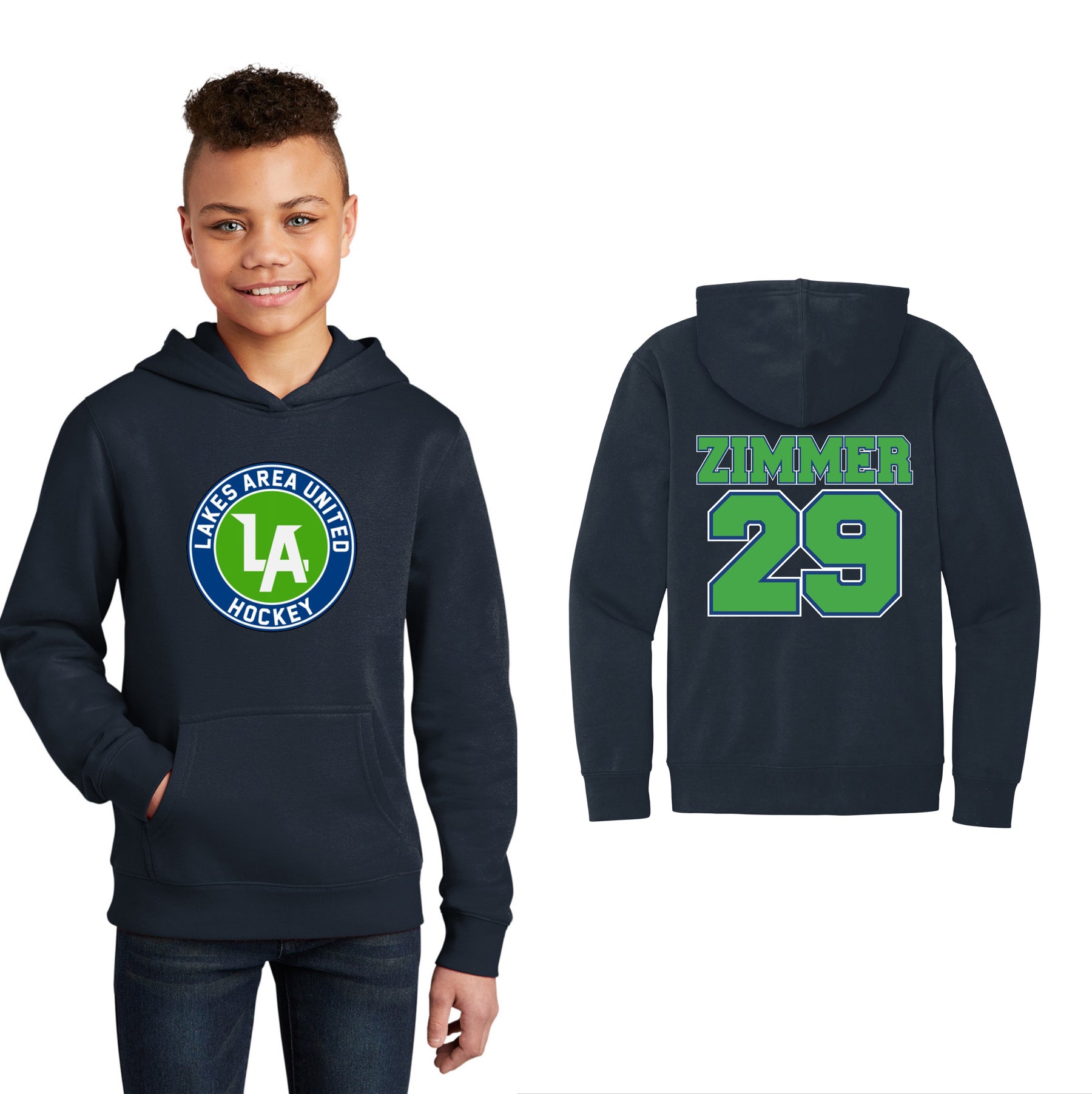 Lakes United Hockey Youth Cotton/Polyester Fleece Hooded Sweatshirt Custom Name + Number