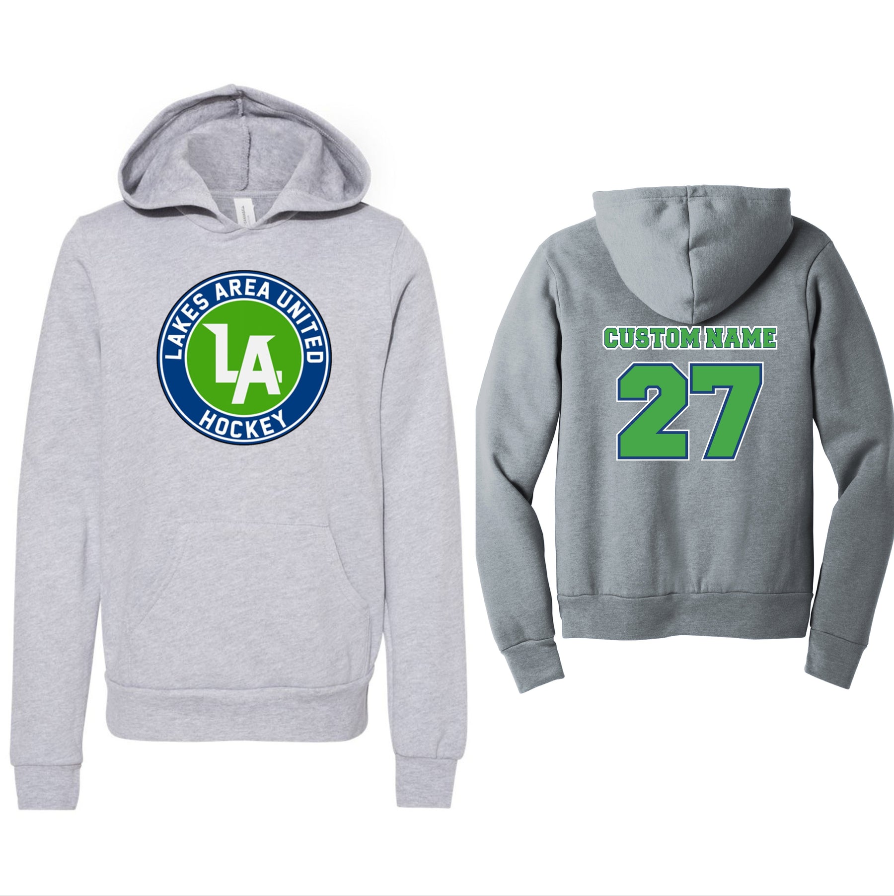 Lakes United Hockey Bella + Canvas Youth Cotton/Polyester Fleece Hooded Sweatshirt Custom Name + Number