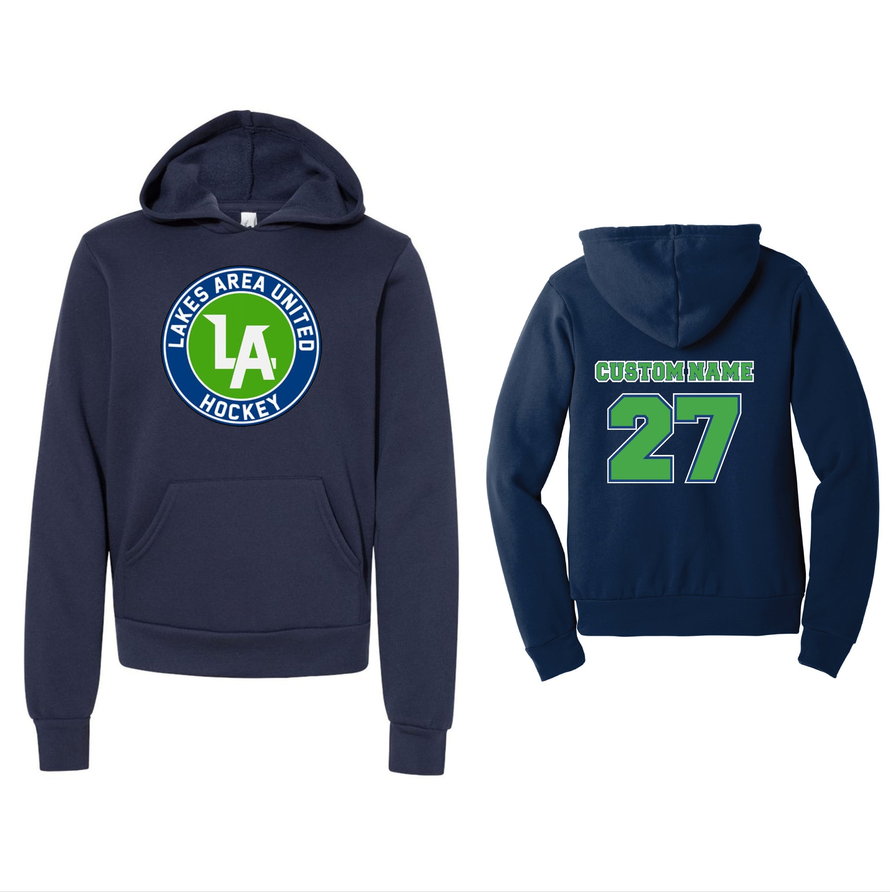 Lakes United Hockey Bella + Canvas Youth Cotton/Polyester Fleece Hooded Sweatshirt Custom Name + Number