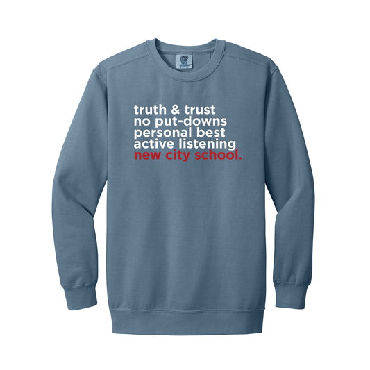 New City School - "Rules To Live By" Comfort Colors Crewneck Sweatshirt