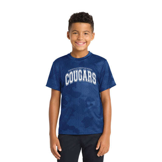 NVCS - Cougar Wordmark Youth CamoHex Tee