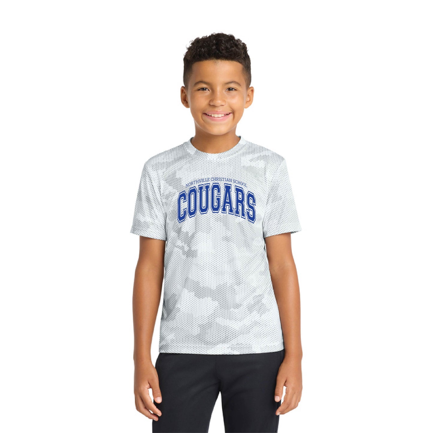 NVCS - Cougar Wordmark Youth CamoHex Tee