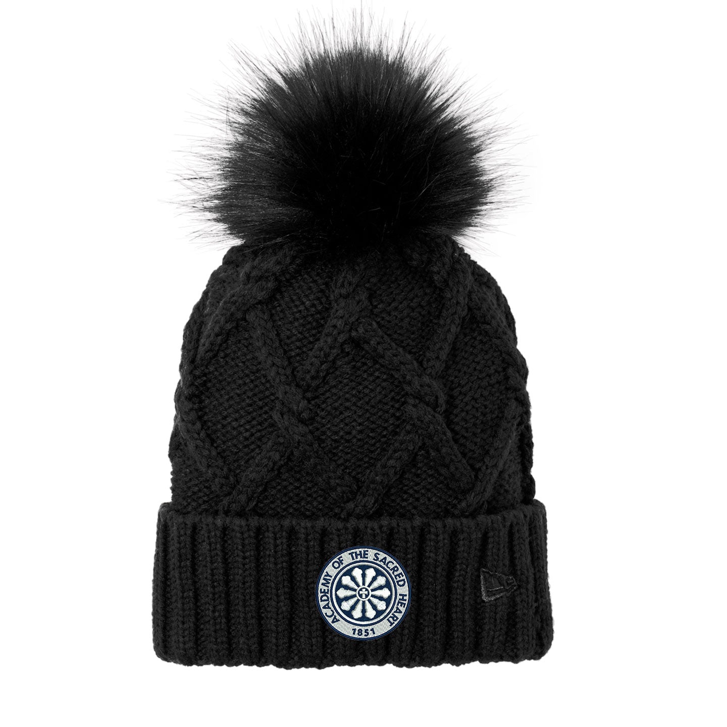 ASH -  Embroidered Rose Window New Era Faux Fur Pom Beanie