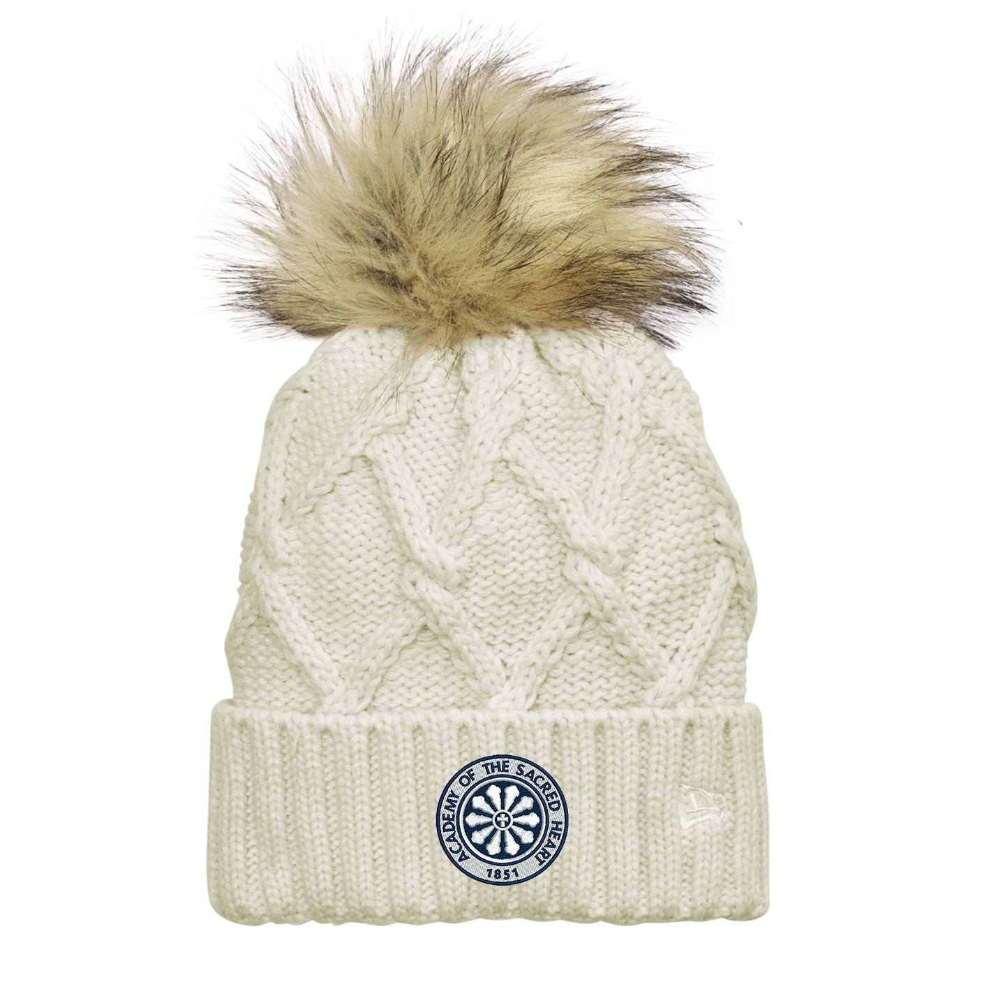 ASH -  Embroidered Rose Window New Era Faux Fur Pom Beanie