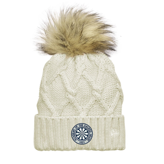 ASH -  Embroidered Rose Window New Era Faux Fur Pom Beanie