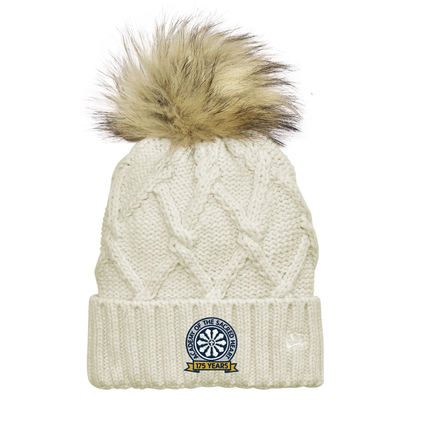 ASH -  Embroidered 175 Year New Era Faux Fur Pom Beanie