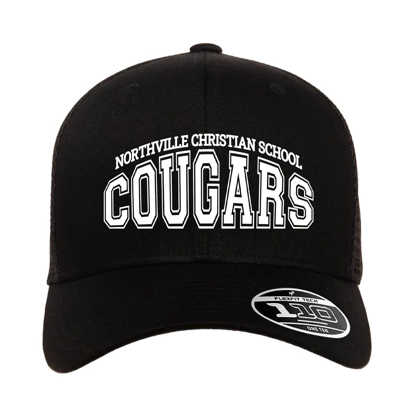 Cougar Arched Wordmark -  Flexfit 110M Trucker Mesh-Back Snapback Cap Embroidery