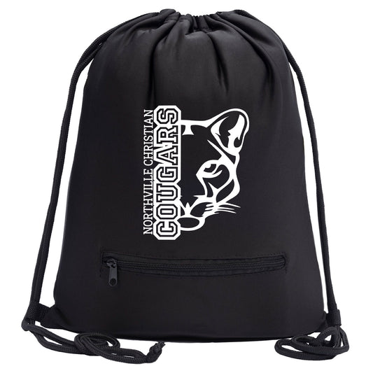 NVCS - Cougar Face Mélange Drawstring Gym Bag With Zipper Pocket