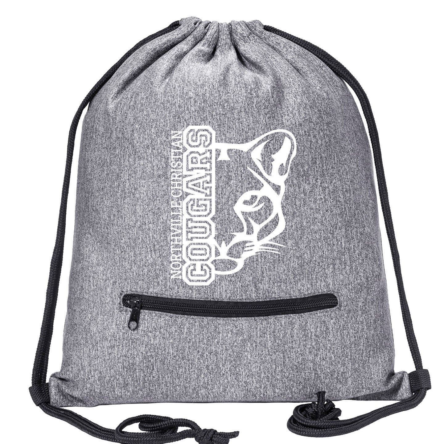 NVCS - Cougar Face Mélange Drawstring Gym Bag With Zipper Pocket