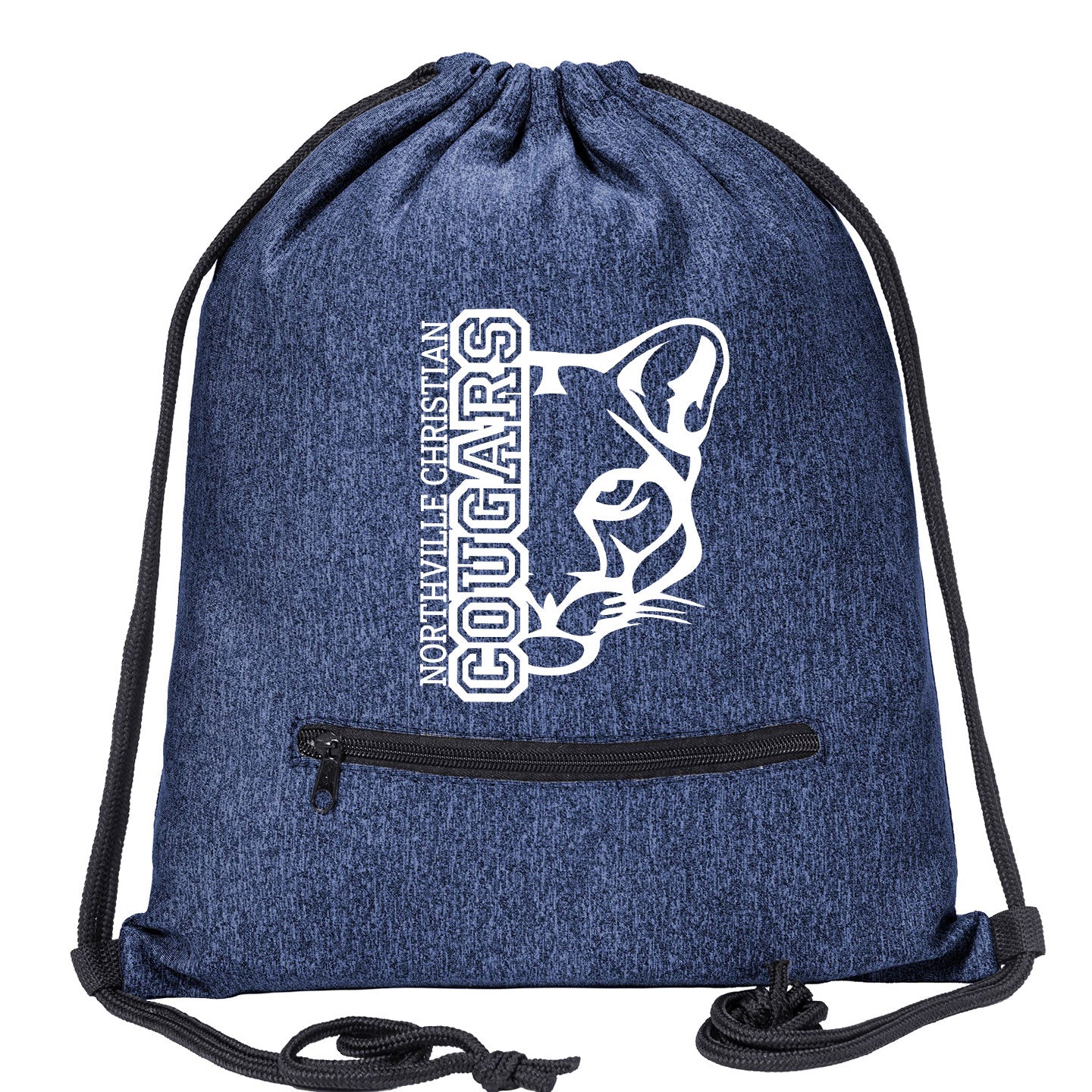 NVCS - Cougar Face Mélange Drawstring Gym Bag With Zipper Pocket